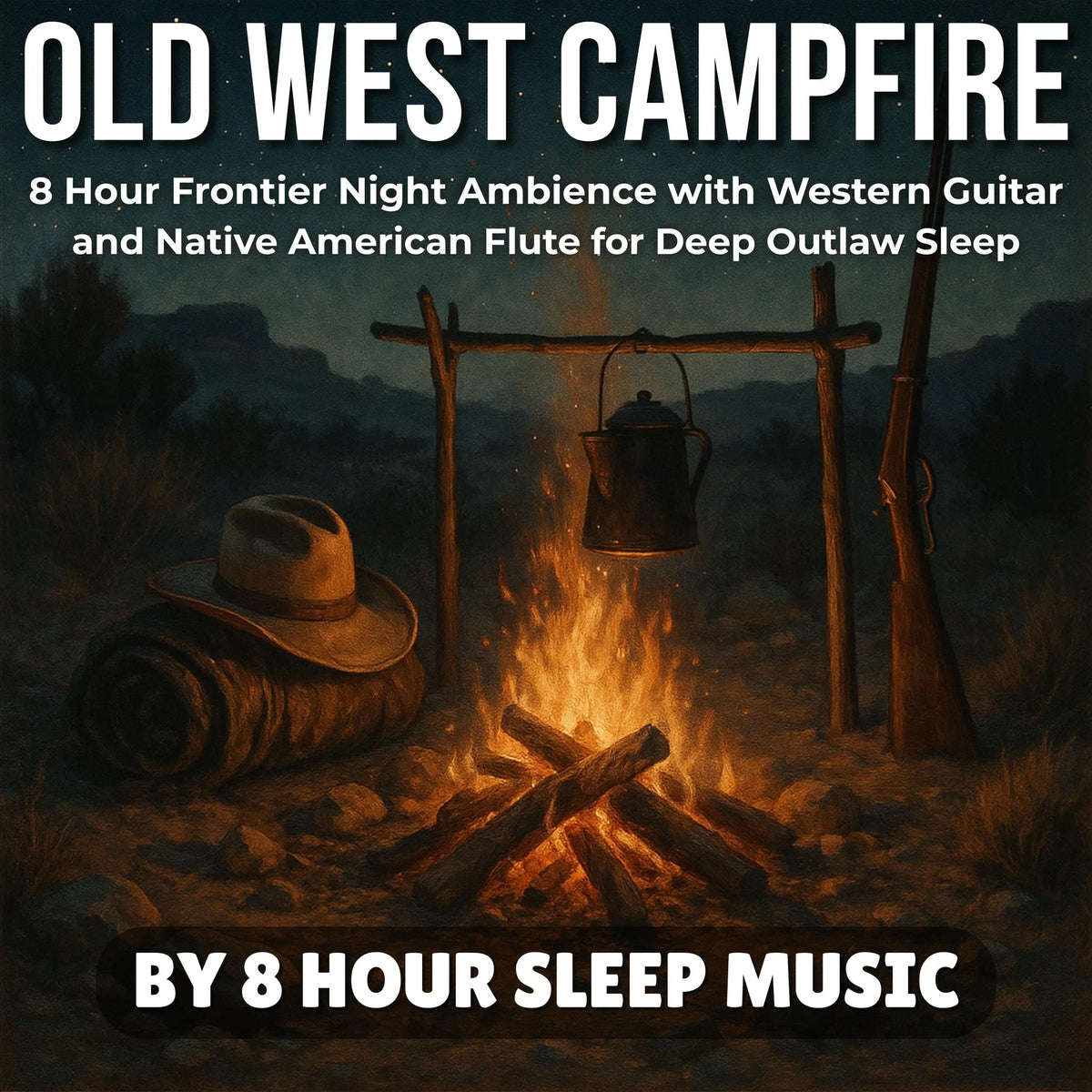 Old West Campfire: 8 Hour Frontier Night Ambience with Western Guitar & Native American Flute for Deep Outlaw Sleep