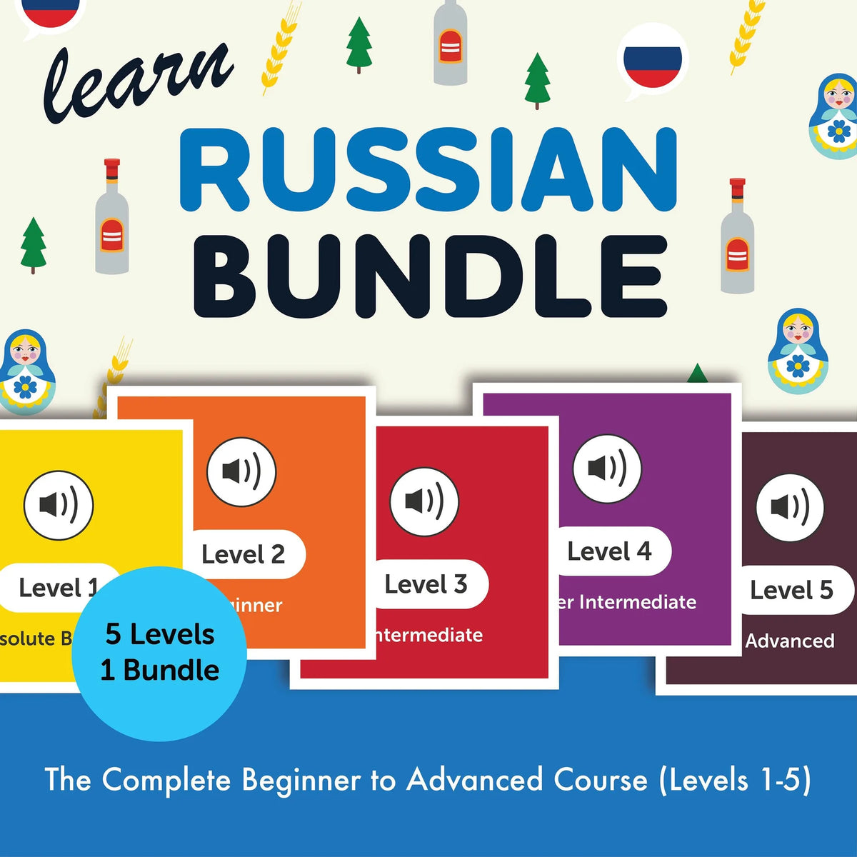 Learn Russian Bundle - The Complete Beginner to Advanced Course (Levels 1-5)